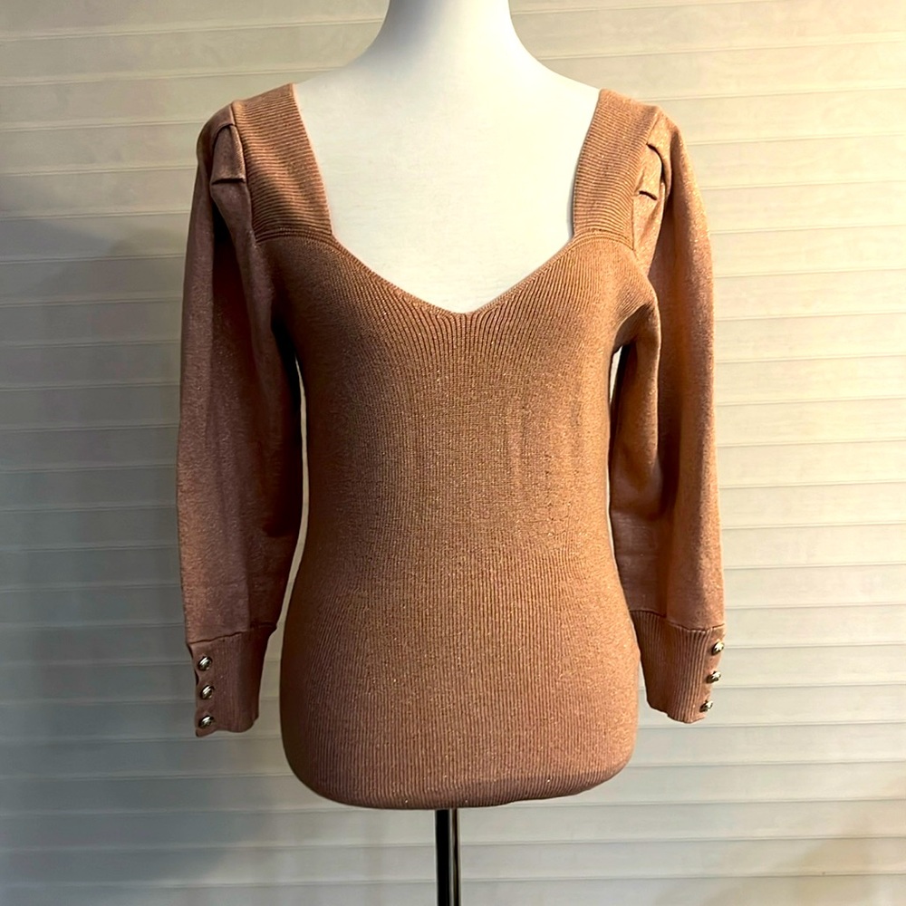 Rose colored metallic long sleeve sweater